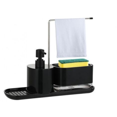Set dispenser 2 in 1 nero per detersivo per piatti: dispenser per sapone liquido per le mani e detersivo per piatti con porta sapone da cucina. Adatto per dispenser di detersivo per piatti.