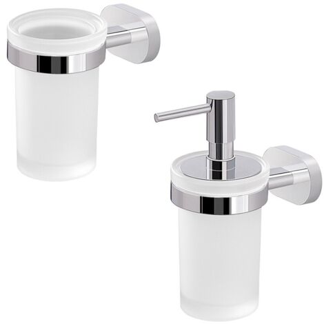 Set dispenser sapone e porta spazzolino a muro in bianco e cromo Bernina