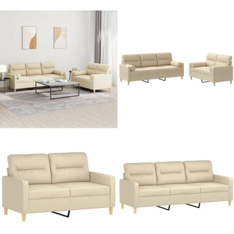 Set Divani 2 pz con Cuscini Crema in Tessuto - Divano a 3 posti - Cuscini decorativi