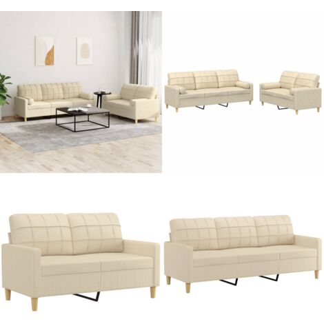 Set Divani 2 pz con Cuscini Crema in Tessuto - Divano a 3 posti - Cuscini decorativi