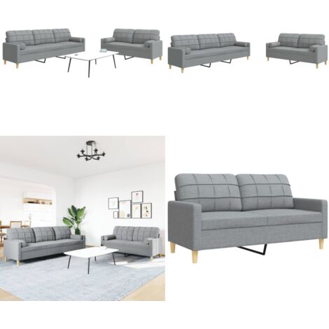 Set Divani 2 pz con Cuscini Decorativi Grigio Chiaro in Tessuto - Divano a 3 posti - Cuscini decorativi