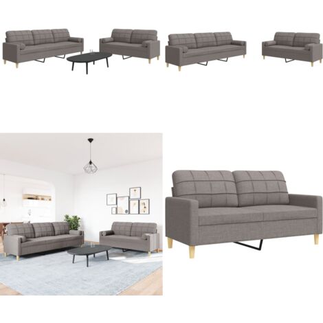 Set Divani 2 pz con Cuscini Decorativi Tortora in Tessuto - Divano a 3 posti - Cuscini decorativi