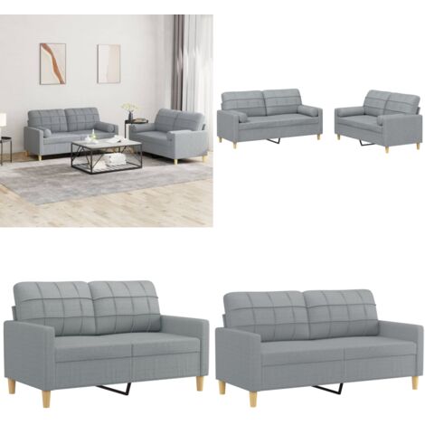 Set Divani 2 pz con Cuscini Grigio Chiaro in Tessuto - Divano in tessuto - Cuscini a rullo