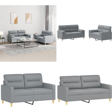 Set Divani 2 pz con Cuscini Grigio Chiaro in Tessuto - Divano in tessuto - Cuscini a rullo