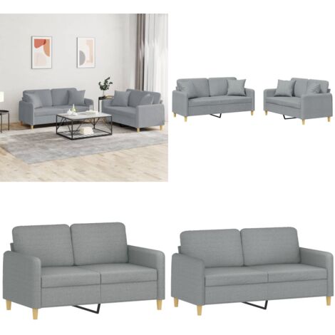 Set Divani 2 pz con Cuscini Grigio Chiaro in Tessuto - Divano in tessuto - Cuscini per divano