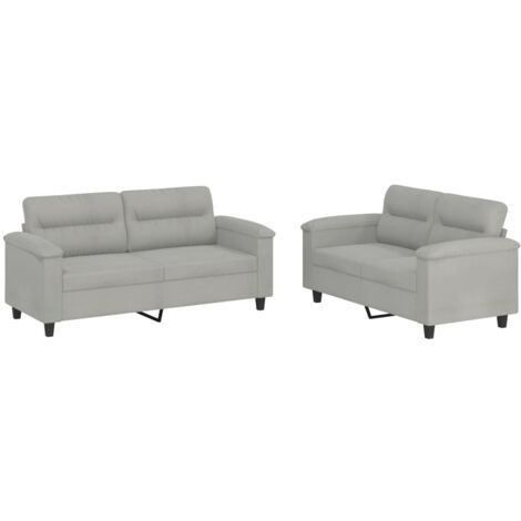 Set Divani 2 pz con Cuscini Grigio Chiaro in Tessuto Microfibra vidaXL