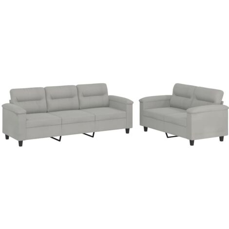Set Divani 2 pz con Cuscini Grigio Chiaro in Tessuto Microfibra vidaXL