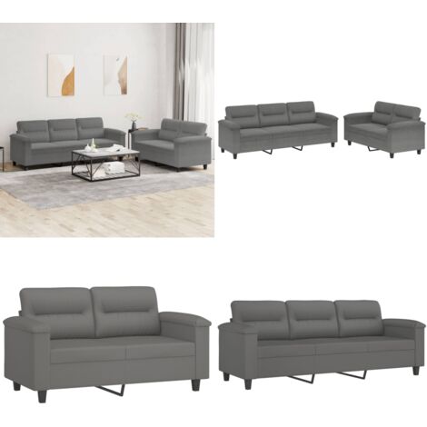 Set Divani 2 pz con Cuscini Grigio Scuro in Tessuto Microfibra - Divano a 3 posti - Cuscini per divano