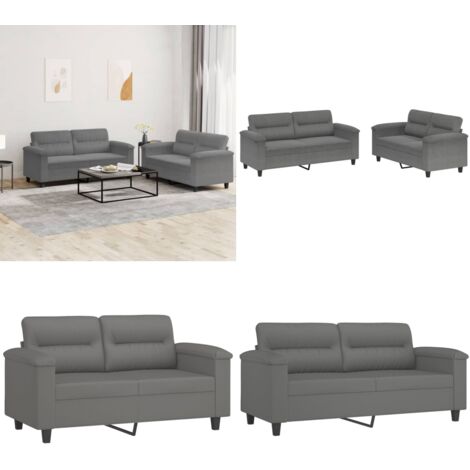 Set Divani 2 pz con Cuscini Grigio Scuro in Tessuto Microfibra - Divano in microfibra - Divano con cuscini