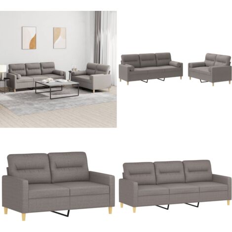Set Divani 2 pz con Cuscini Tortora in Tessuto - Divano a 3 posti - Cuscini decorativi
