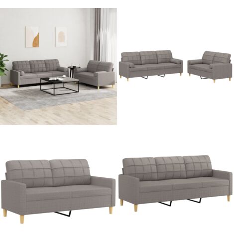Set Divani 2 pz con Cuscini Tortora in Tessuto - Divano a 3 posti - Cuscini decorativi