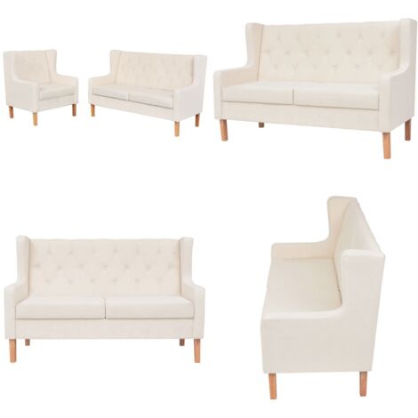 Set Divani 2 pz in Tessuto Bianco Crema - Poltrona in tessuto - Divano a due posti