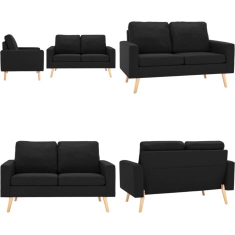 Set Divani 2 pz in Tessuto Nero - Poltrona in tessuto - Cuscini in schiuma
