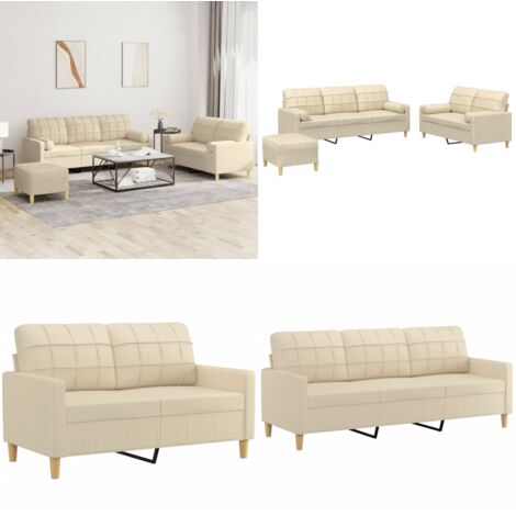 Set Divani 3 pz con Cuscini Crema in Tessuto - Divano a 2 posti - Cuscini a rullo