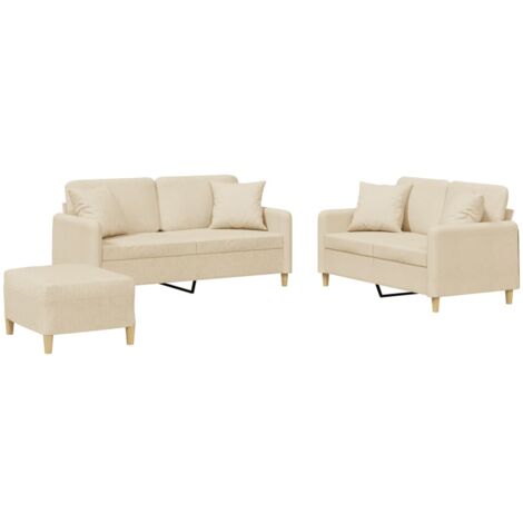Set Divani 3 pz con Cuscini Crema in Tessuto vidaXL