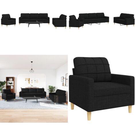 Set Divani 3 pz con Cuscini Decorativi Nero in Tessuto - Divano a tre posti - Divano con cuscini decorativi