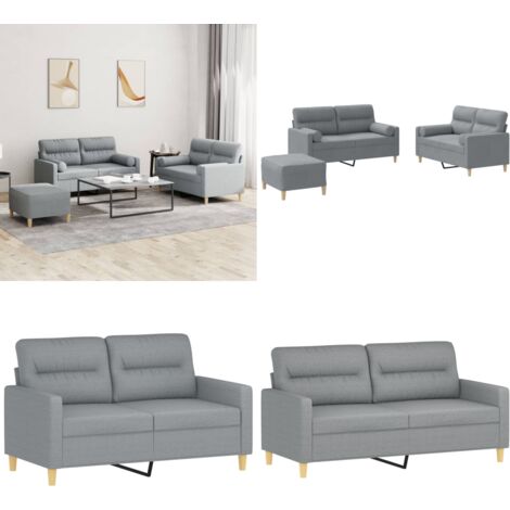 Set Divani 3 pz con Cuscini Grigio Chiaro in Tessuto - Cuscino - Poggiapiedi