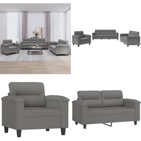 Set Divani 3 pz con Cuscini Grigio Scuro in Tessuto Microfibra - Divano a 3 posti - Divano con cuscini