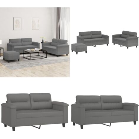 Set Divani 3 pz con Cuscini Grigio Scuro in Tessuto Microfibra - Divano con cuscini - Divano a due posti