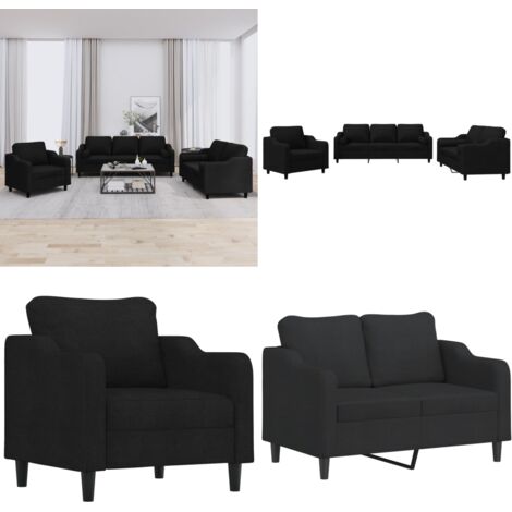 Set Divani 3 pz con Cuscini Nero in Tessuto - Divano a 3 posti - Divano in tessuto