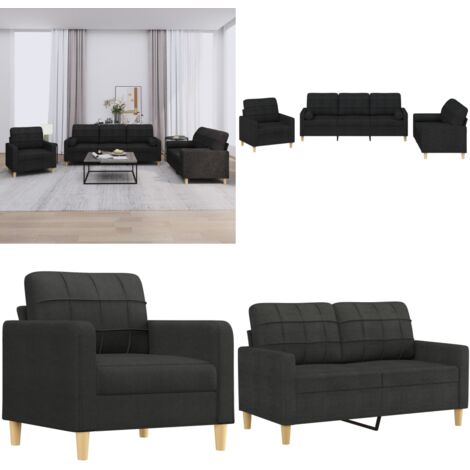 Set Divani 3 pz con Cuscini Nero in Tessuto - Divano in tessuto - Cuscini per divano