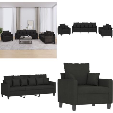 Set Divani 3 pz con Cuscini Nero in Tessuto - Divano in tessuto - Cuscini per divano
