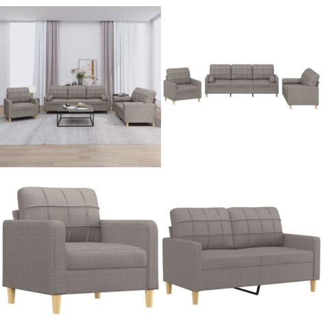 Set Divani 3 pz con Cuscini Tortora in Tessuto - Divano a 3 posti - Cuscini decorativi