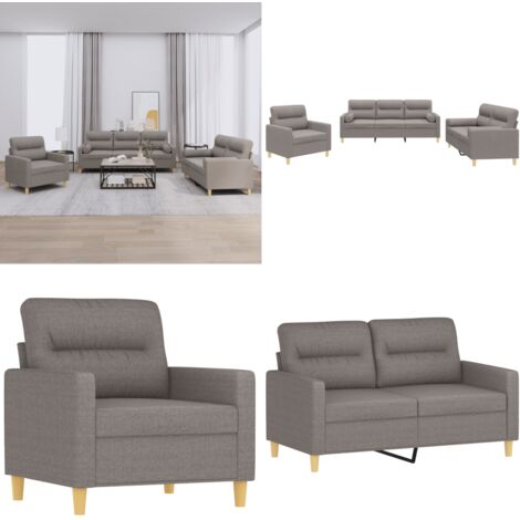 Set Divani 3 pz con Cuscini Tortora in Tessuto - Divano a 3 posti - Cuscini decorativi
