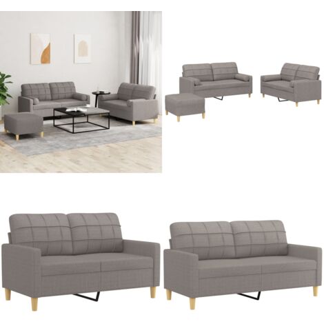 Set Divani 3 pz con Cuscini Tortora in Tessuto - Divano con cuscini - Cuscini a rullo