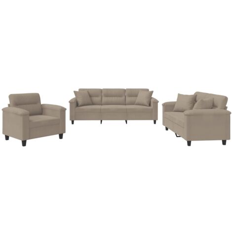 Set Divani 3 pz con Cuscini tortora in Tessuto Microfibra vidaXL