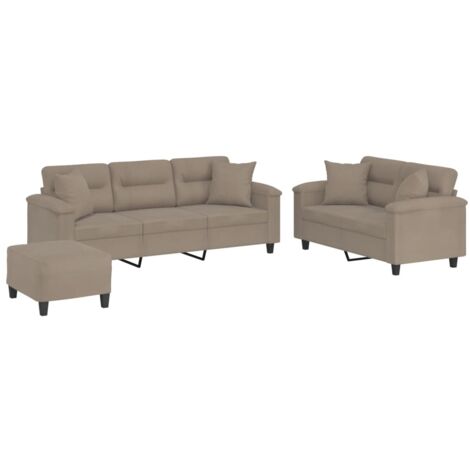 Set Divani 3 pz con Cuscini tortora in Tessuto Microfibra vidaXL