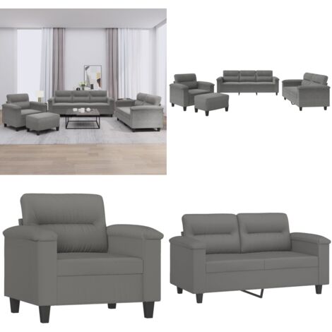 Set Divani 4 pz con Cuscini Grigio Scuro in Tessuto Microfibra - Divano a 2 posti - Divano a 3 posti