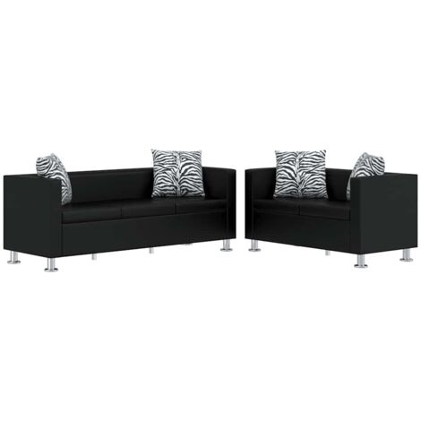 Set Divani a 3 e a 2 Posti in Similpelle Nero vidaXL