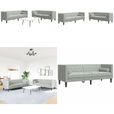 Set Divani Chesterfield 2pz con Cuscini Grigio Chiaro Velluto - Divano a 2 posti - Divano a 3 posti