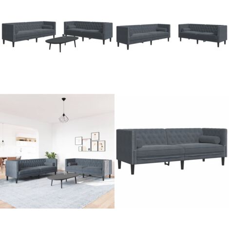 Set Divani Chesterfield 2pz con Cuscini Grigio Scuro Velluto - Divano a 2 posti - Divano a 3 posti
