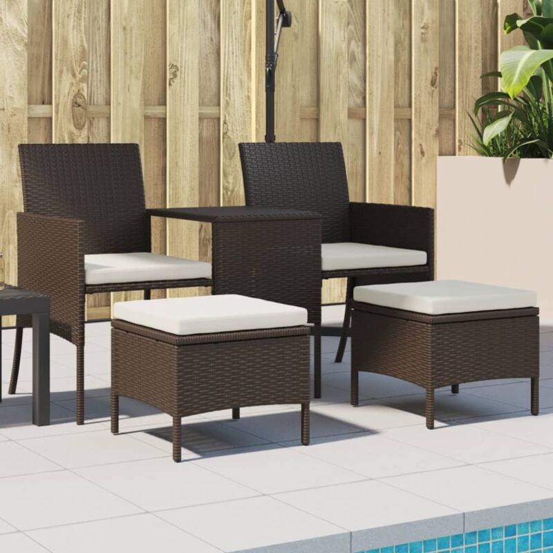 Vidaxl - Divano da Giardino a 2 Posti Tavolino e Pouf Polyrattan Marrone