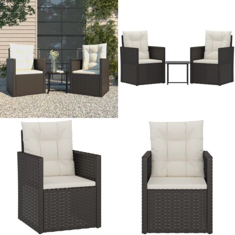 Set Divani da Esterno 3 pz con Cuscini in Polyrattan Nero - Tavolino da giardino - Arredamento da esterno