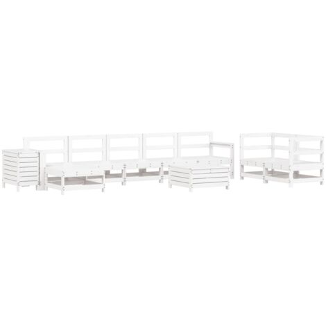 Set Divani da Giardino 10 pz Bianco in Legno Massello di Pino vidaXL