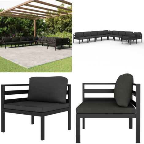 Set Divani da Giardino 10 pz con Cuscini in Alluminio Antracite - Alluminio - Cuscini da seduta