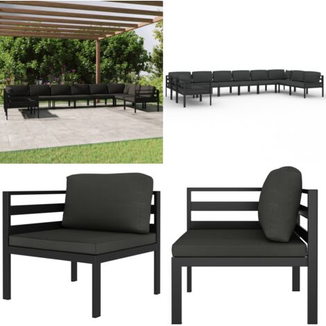 Set Divani da Giardino 10 pz con Cuscini in Alluminio Antracite - Alluminio - Cuscini da seduta