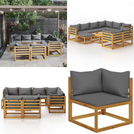Set Divani da Giardino 10 pz con Cuscini in Massello di Acacia - Divano in legno - Cuscini per divano