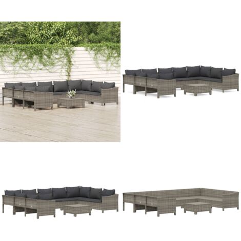 Set Divani da Giardino 10 pz con Cuscini in Polyrattan Grigio - Divano in rattan - Divano in acciaio