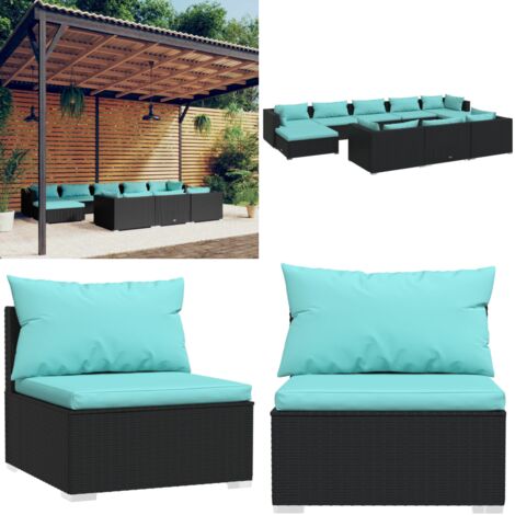 Set Divani da Giardino 10 pz con Cuscini in Polyrattan Nero - Divano da esterno - Sedile da giardino