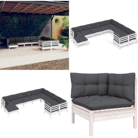 Set Divani da Giardino 10 pz con Cuscini Legno di Pino Bianco - Divano in legno - Cuscini da giardino