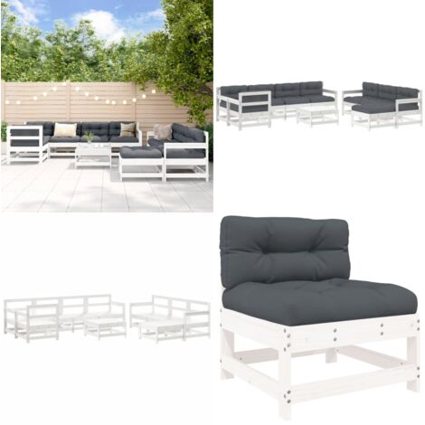 Set Divani da Giardino 10 pz con Cuscini Legno Massello Bianco - Cuscini da giardino - Mobili da esterno