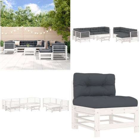 Set Divani da Giardino 10 pz con Cuscini Legno Massello Bianco - Divani in legno - Cuscini da giardino
