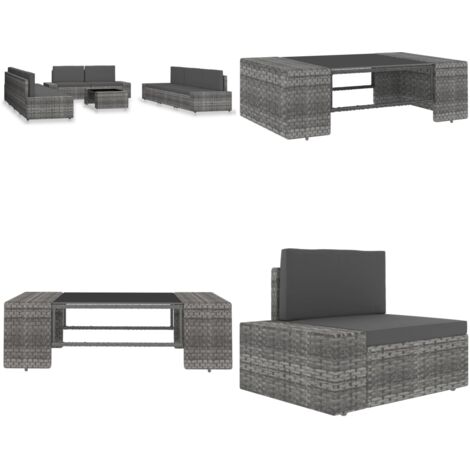 Set Divani da Giardino 10 pz in Polyrattan Grigio - Sedute da giardino - Set di sedute