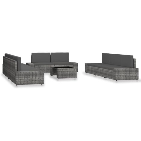 Set Divani da Giardino 10 pz in Polyrattan Grigio vidaXL