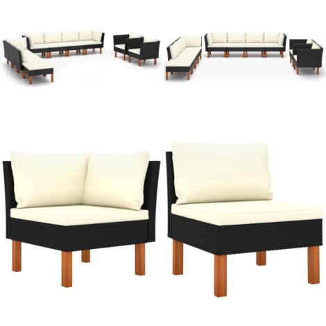 Set Divani da Giardino 10 pz Polyrattan Legno di Eucalipto Nero - Poltrona da giardino - Set di divani
