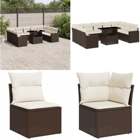 Set Divani da Giardino 10pz con Cuscini in Polyrattan Marrone - Sedute da esterno - Tavolo da giardino